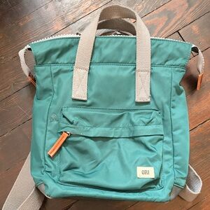 ORI London Teal Nylon Tote Backpack with Beige Handles